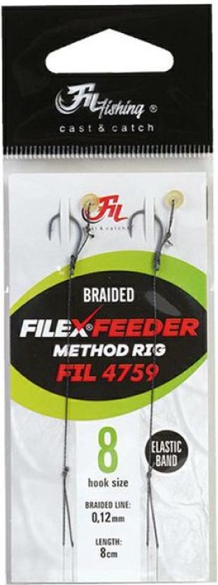 Filex Method Feeder Braided Rig w/ Elastic Band - #12 - 0.12mm - 2 stuks - Method Feeder Onderlijn met Bait Band - Witvissen