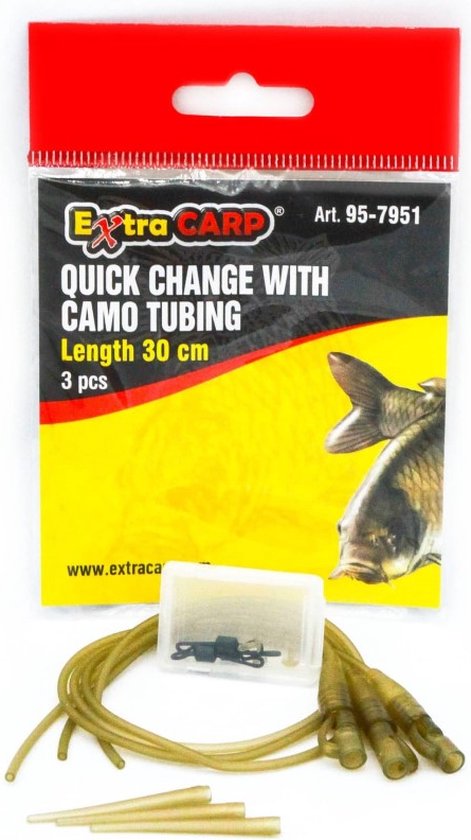 EXC Quick Change Set with Camo Tubing - 3 sets - 30cm - Kant-en-klaar vastlood systeem voor karper vissen - Met Tube, Leadclips, QC Swivels & Anti-tangle sleeves