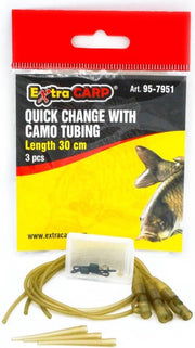 EXC Quick Change Set with Camo Tubing - 3 sets - 30cm - Kant-en-klaar vastlood systeem voor karper vissen - Met Tube, Leadclips, QC Swivels & Anti-tangle sleeves