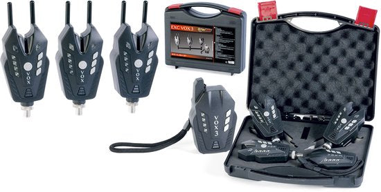 EXC VOX 3 Bite Alarm Set - 3+1 Beetmelder Set voor Karpervissen - Inclusief Ontvanger en schroefbare Snag Ears