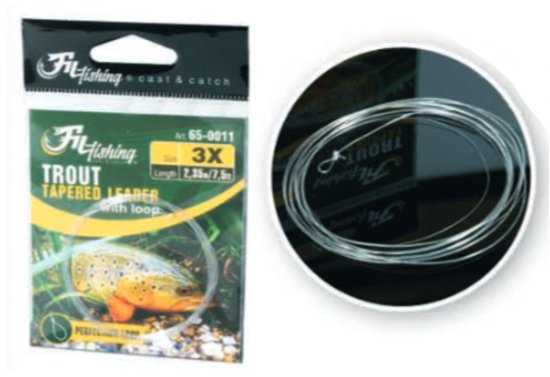 Fil FLY Trout Tapered Leader w/ Loop size 5X - 2,35m - 0,152mm - Vliegvissen Leader voor o.a. Forel - Vliegvis Onderlijn
