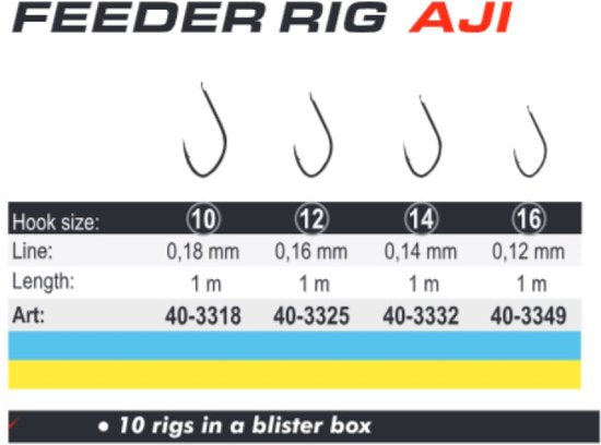 Feeder Rigs 'AJI' - Haakmaat #14 - 0.14mm - 1m - 10 stuks - Feeder Onderlijnen - Witvis Onderlijn