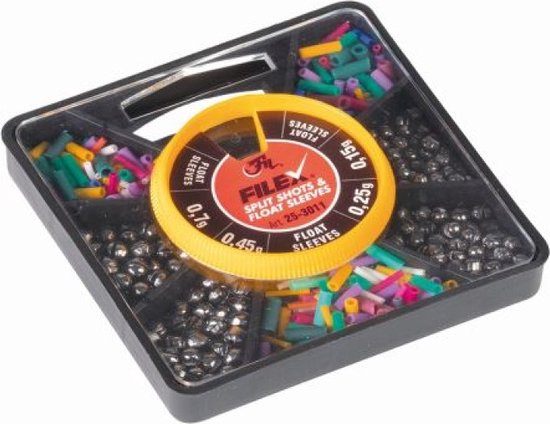Fil Split Shots & Float Sleeves - 115g - Loodhagels & Dobber Rubbers - Multivaks Doosje Knijploodjes