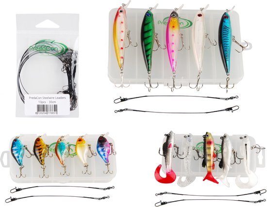 Kunstaas Voordeelpakket met Stalen Onderlijnen - Met Pluggen, Crankbaits, Softbaits & Stalen onderlijnen - Roofvissen - kunstaas pakket