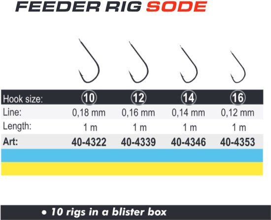 Feeder Rigs 'SODE' - Haakmaat #10 - 0.18mm - 1m - 10 stuks - Feeder Onderlijnen - Witvis Onderlijn