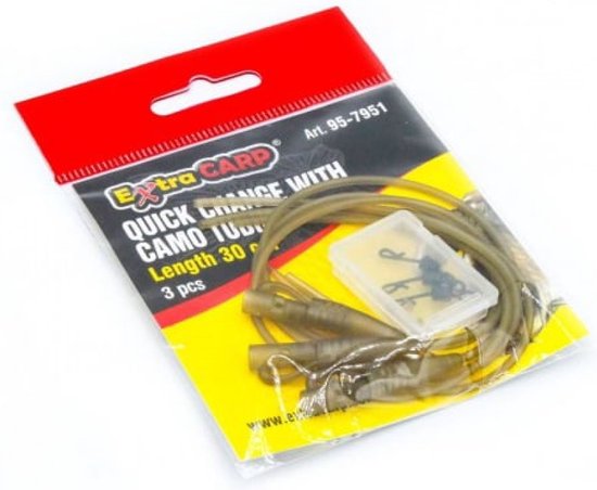 EXC Quick Change Set with Camo Tubing - 3 sets - 30cm - Kant-en-klaar vastlood systeem voor karper vissen - Met Tube, Leadclips, QC Swivels & Anti-tangle sleeves