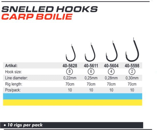 Snelled Hooks 'Carp' - Haakmaat #6 - 0.25mm - 70cm - 10 stuks - Karper, Penvis, Dobber, Witvis Onderlijnen