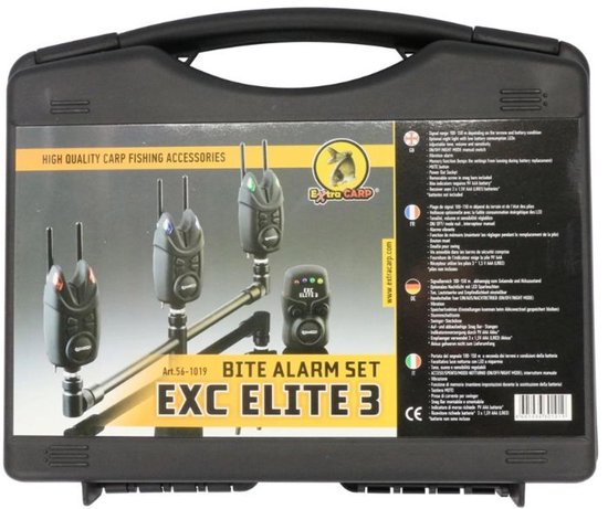 EXC ELITE 3 Bite Alarm Set - 3+1 Beetmelder set voor Karpervissen - Inclusief Ontvanger en schroefbare Snag Ears
