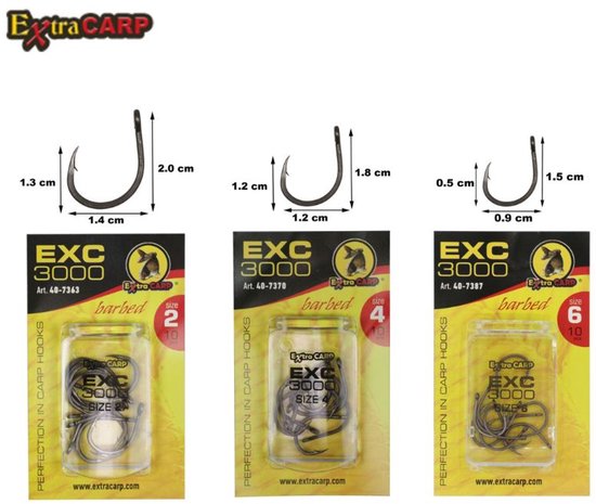 EXC '3000' Karper Haken - Haakmaat #2 - 10 stuks - Barbed - Karper Haak - Carp Hooks - voor Karper Onderlijnen