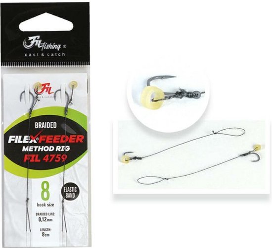 Filex Method Feeder Braided Rig w/ Elastic Band - #8 - 0.12mm - 2 stuks - Method Feeder Onderlijn met Bait Band - Witvissen