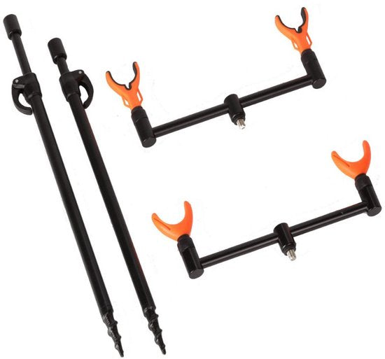 FIL Bank Stick & Buzz Bar set - 8-delig - met 2 Banksticks, 2 Buzz Bars, 2 Voor- en 2 achtersteunen - voor 2 hengels - Karpervissen & Witvissen