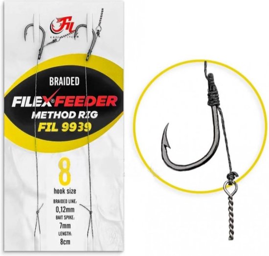 Filex Method Feeder Rig w/ Bait Pin - Haakmaat #8 - Braided - 0.12mm - 2 stuks - Gevlochten Method Feeder Onderlijn
