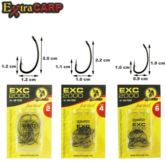 EXC '2000' Karper Haken - Haakmaat #6 - 10 stuks - Barbed - Karper Haak - Carp Hooks - voor Karper Onderlijnen