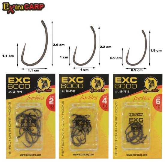 EXC '6000' Karper Haken - Haakmaat #8 - 10 stuks - BARBLESS - Weerhaakloze Karper Haak - Carp Hooks - voor Karper Onderlijnen