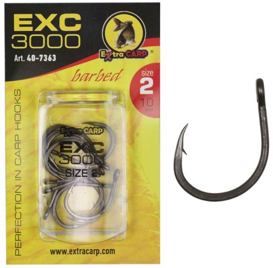 EXC '3000' Karper Haken - Haakmaat #4 - 10 stuks - Barbed - Karper Haak - Carp Hooks - voor Karper Onderlijnen