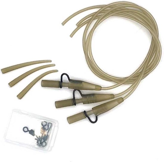 EXC Heavy Lead Clips & Q.C. Swivel - 3 sets - 30cm - Visveilig Vastlood Systeem - Karper Vissen Onderlijn - Loodclips met Swivels - Met Anti-Tangle Sleeves, Swivels, Rig Tube en Loodclips