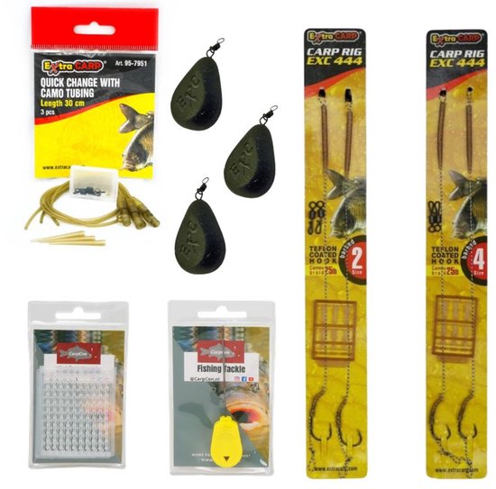 FC's Karpervissen Basis Pakket - met Karper Onderlijnen, Vislood & Loodclips - Complete Onderlijn Montage set voor Karper Vissen - Karper Start pakket - Karper Rigs, Lead Clips & Wartellood