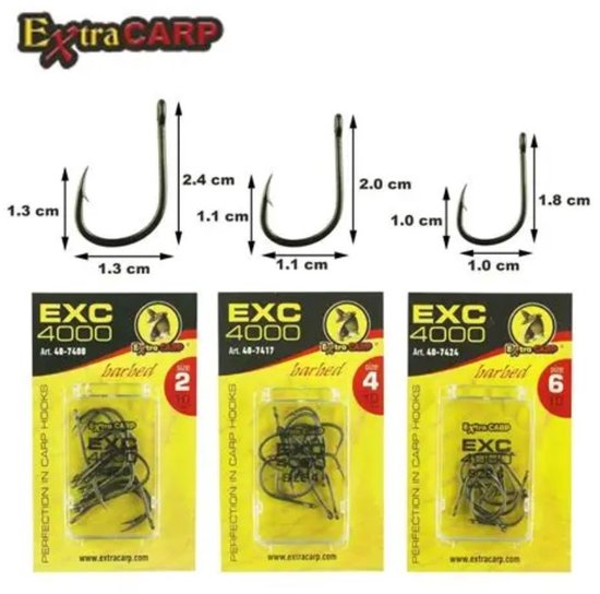 EXC '4000' Karper Haken - Haakmaat #10 - 10 stuks - Barbed - Karper Haak - Carp Hooks - voor Karper Onderlijnen