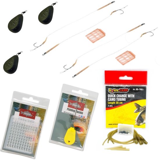 FC's Karpervissen Basis Pakket - met Karper Onderlijnen, Vislood & Loodclips - Complete Onderlijn Montage set voor Karper Vissen - Karper Start pakket - Karper Rigs, Lead Clips & Wartellood