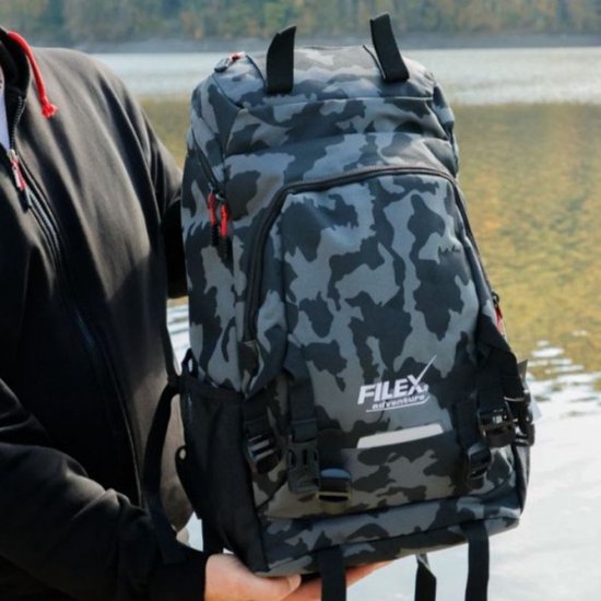 Filex Adventure Rucksack - 47x30x22 - Outdoor Rugzak - Voor vissen, kamperen en outdoor - Camo Vistas