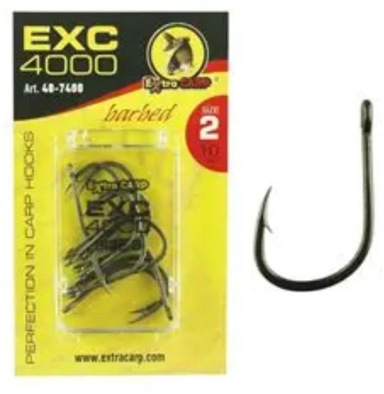 EXC '4000' Karper Haken - Haakmaat #4 - 10 stuks - Barbed - Karper Haak - Carp Hooks - voor Karper Onderlijnen