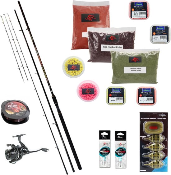 Luxe Method Feeder Hengelset - Compleet met Feederhengel, Molen, Vislijn, Aas, Voer en Accessoires! - 26-delige Visset