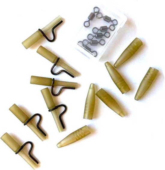 EXC Heavy Lead Clips & Q.C. Swivel - 3 sets - 30cm - Visveilig Vastlood Systeem - Karper Vissen Onderlijn - Loodclips met Swivels - Met Anti-Tangle Sleeves, Swivels, Rig Tube en Loodclips