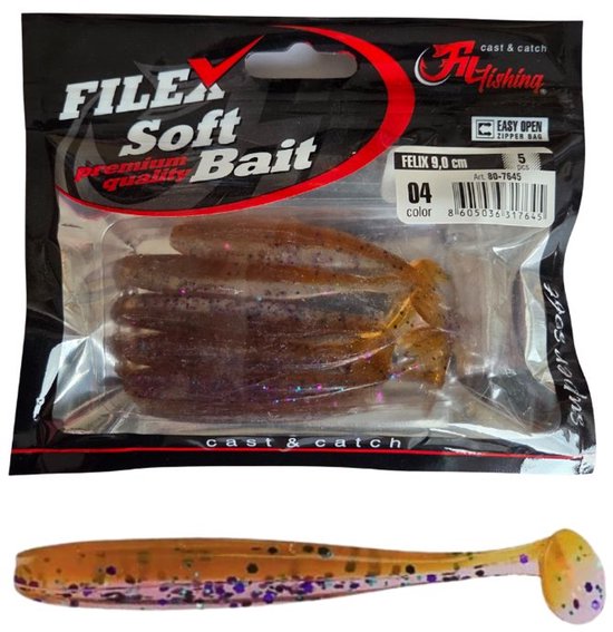 Softbait 'FELIX' 04 - 5 stuks - 9.0cm - Shad/Soft Bait - Kunstaas Shads voor Roofvissen