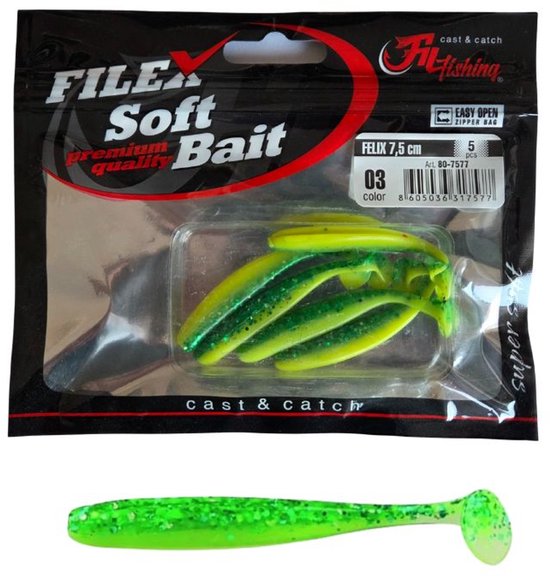 Softbait 'FELIX' 03 - 5 stuks - 7.5cm - Shad/Soft Bait - Kunstaas Shads voor Roofvissen