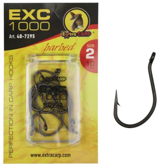 EXC '1000' Karper Haken - Haakmaat #6 - 10 stuks - Barbed - Karper Haak - Carp Hooks - voor Karper Onderlijnen