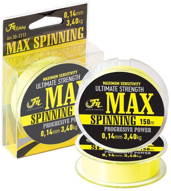 Fil MAX Spinning - 0.23mm - 7.2kg - 150m - Nylon Roofvis Vislijn - Fluo Gele Nylon Roofvis lijn - Voor vissen met kunstaas
