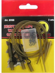 EXC Heavy Lead Clips & Q.C. Swivel - 3 sets - 30cm - Visveilig Vastlood Systeem - Karper Vissen Onderlijn - Loodclips met Swivels - Met Anti-Tangle Sleeves, Swivels, Rig Tube en Loodclips
