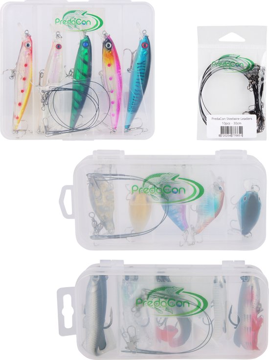 Kunstaas Voordeelpakket met Stalen Onderlijnen - Met Pluggen, Crankbaits, Softbaits & Stalen onderlijnen - Roofvissen - kunstaas pakket