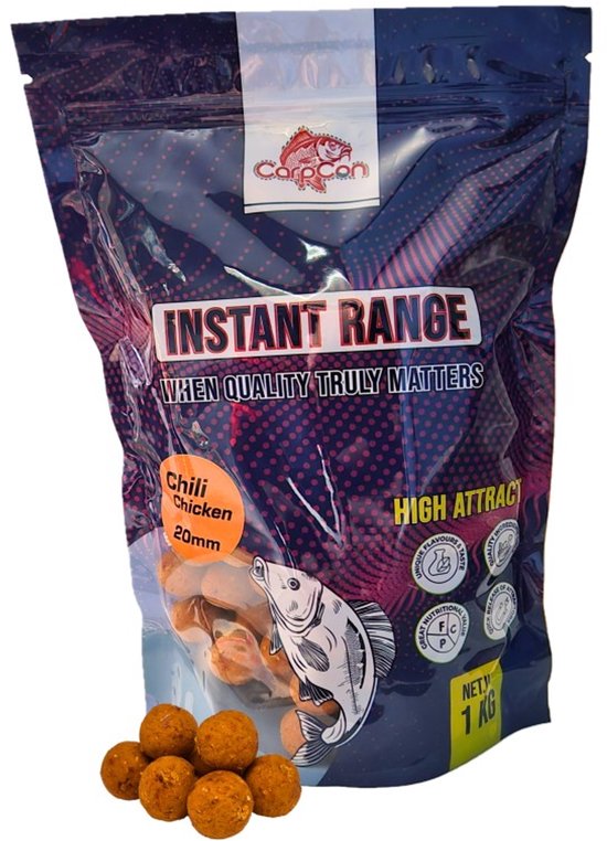 4x 1kg Instant Range Boilies 'Assorti' - 20mm - 4kg - Verschillende varianten - Strawberry, Scopex, Garlic & Chili Chicken - Karper Aas