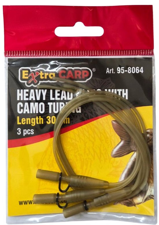 EXC Safety Lead Clips with Camo Tubing - 30cm - 3pcs - Loodclip met Tube - voor Karper Onderlijn