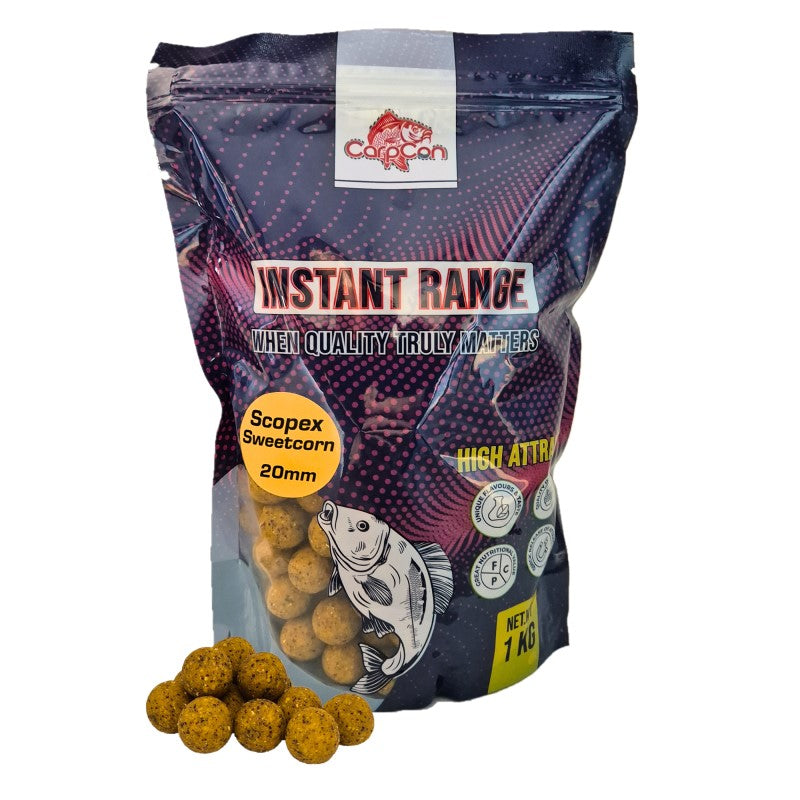 CarpCon Instant Range Boilies 'Scopex Sweetcorn' - 1kg (meerdere diameters)