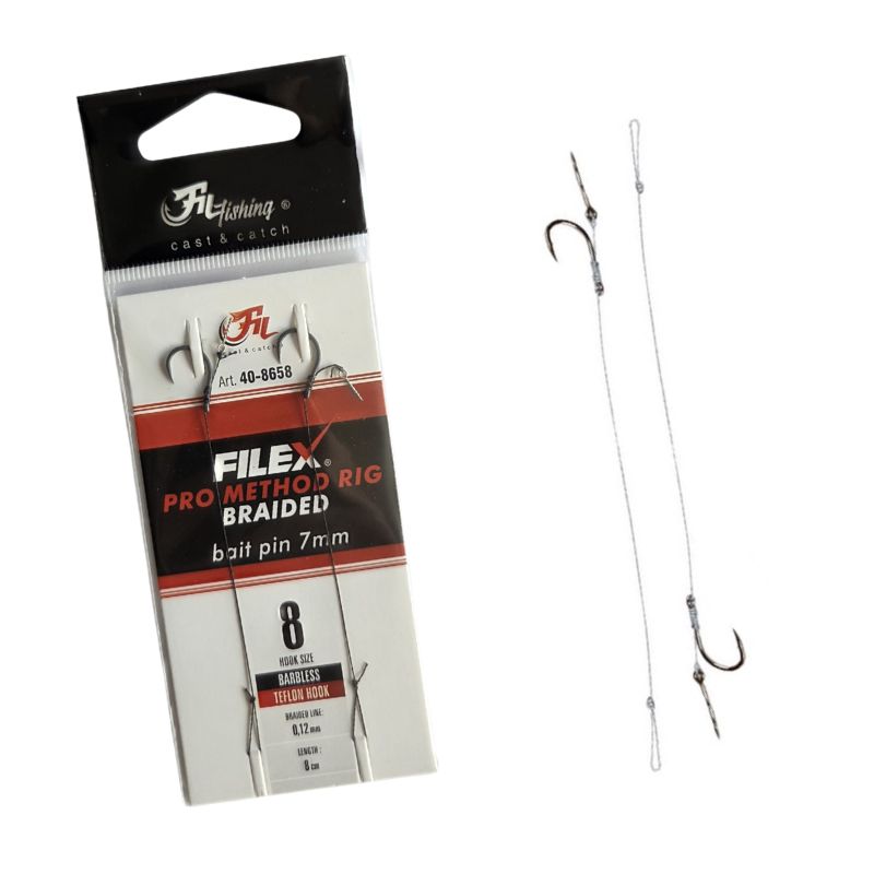 Filex Method Pro Rig BARBLESS - Braid - Bait Pin - 0.12mm - 2pcs (meerdere haakmaten)