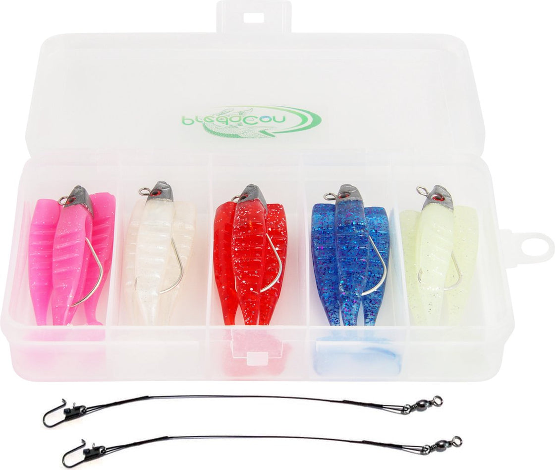 PredaCon Weedless Shads Set met Stalen Onderlijnen en Reserve Shads - 18-delige Kunstaas set - 8cm/15g