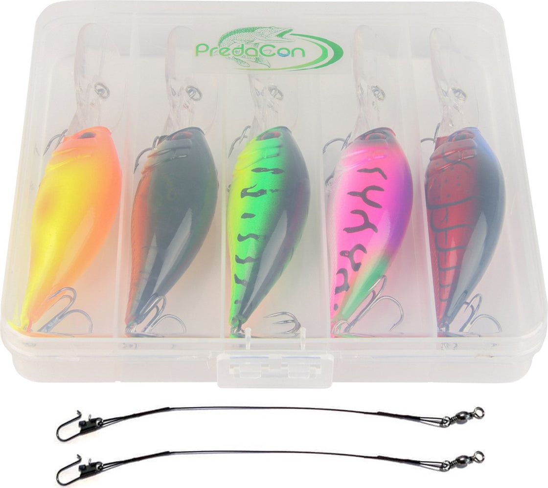 PredaCon Deep Dive Crankbait Set met Stalen onderlijnen - 8-delig - 12.5cm - 20.5g