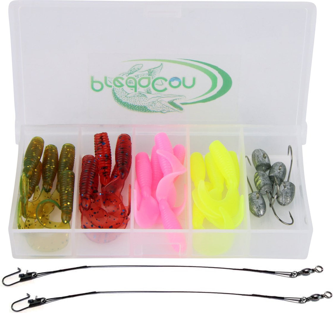 PredaCon Mini Shad Box incl. Jigheads en Stalen Onderlijnen - 28-delige set - 3cm Softbaits & Jigheads #10