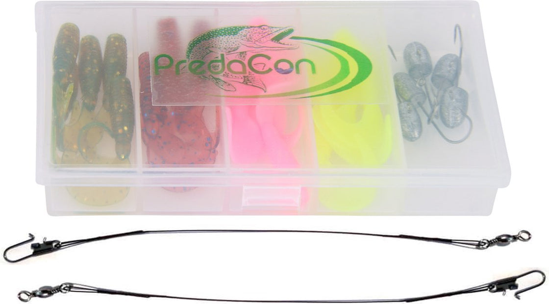 PredaCon Mini Shad Box incl. Jigheads en Stalen Onderlijnen - 28-delige set - 3cm Softbaits & Jigheads #10