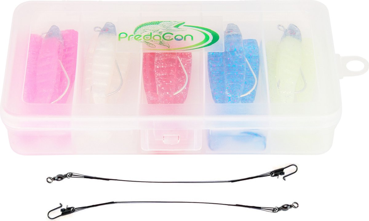PredaCon Weedless Shads Set met Stalen Onderlijnen en Reserve Shads ...