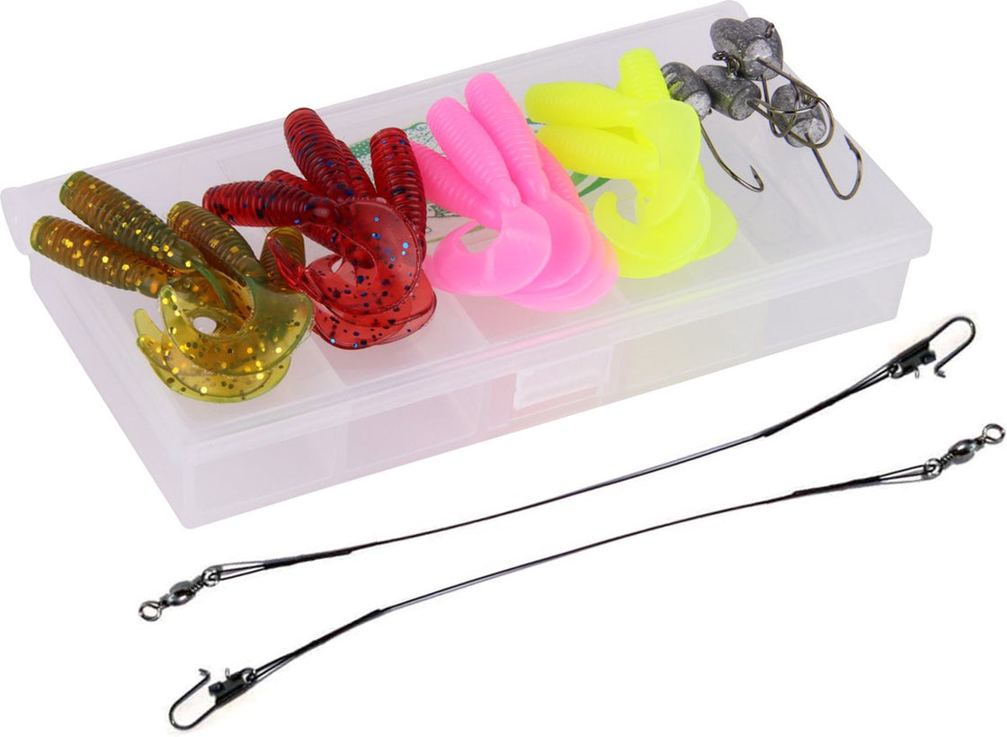 PredaCon Mini Shad Box incl. Jigheads en Stalen Onderlijnen - 28-delige set - 3cm Softbaits & Jigheads #10