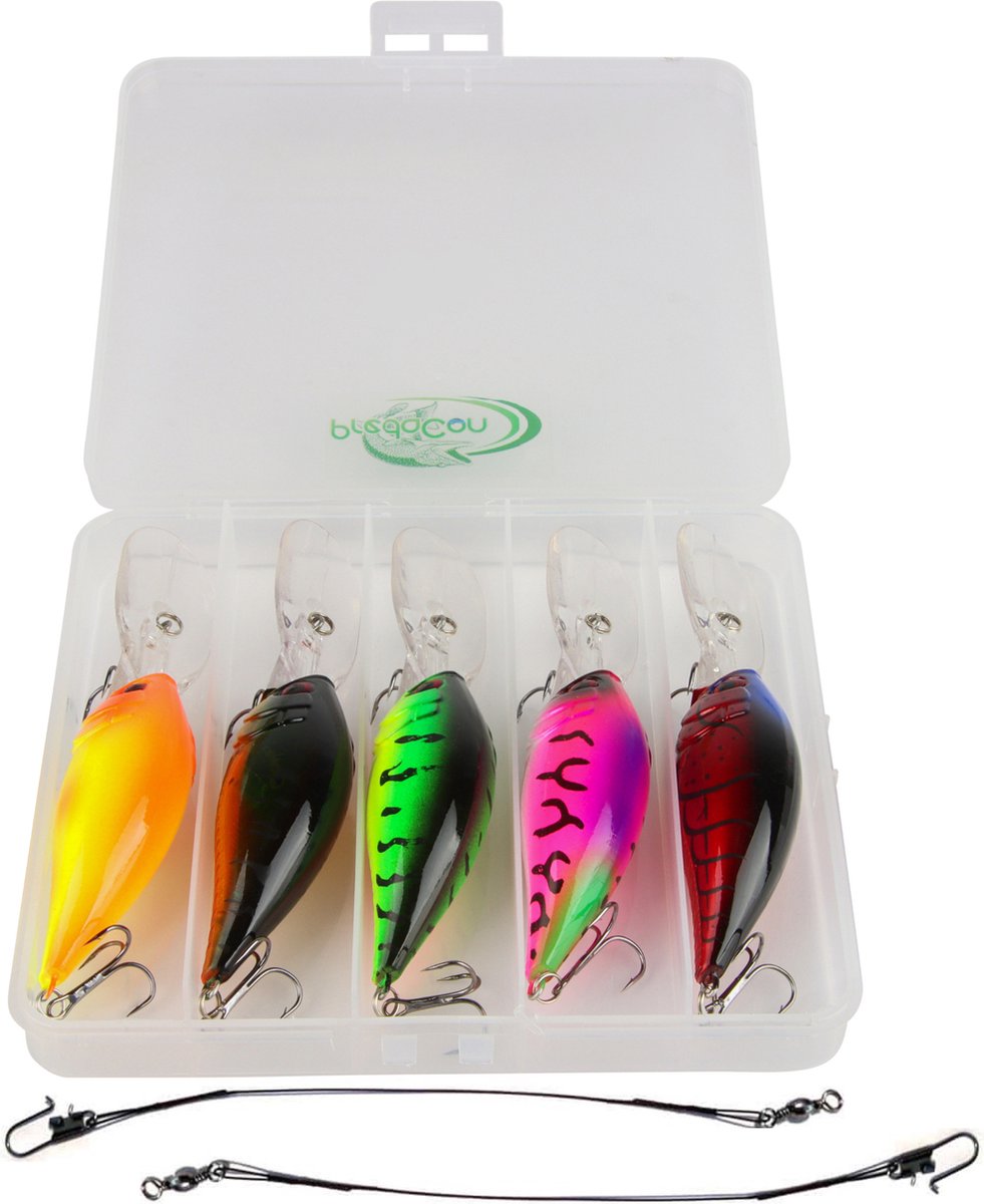 PredaCon Deep Dive Crankbait Set met Stalen onderlijnen - 8-delig - 12.5cm - 20.5g