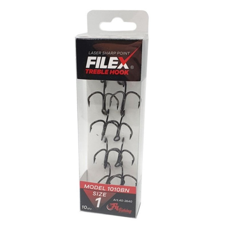 Fil Fishing Filex Treble Hook - 10 stuks - Zwart (Meerdere Haakmaten)