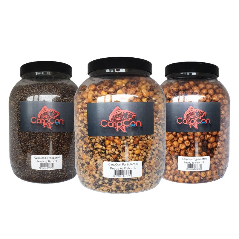 CarpCon Particle potten deal! 3x 3L houdbare partikels - Tijgernoten, Hennepzaad, Particlemix